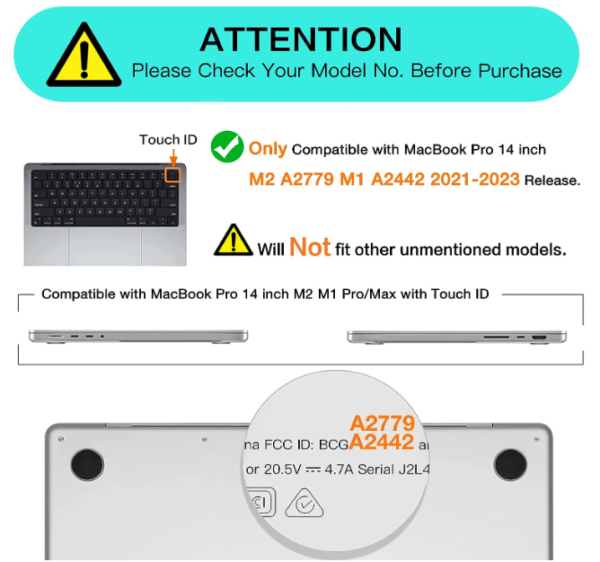 Carcasa Para Macbook Pro 14 A2442 / A2779 / A2918 / A3112 Negra Mate