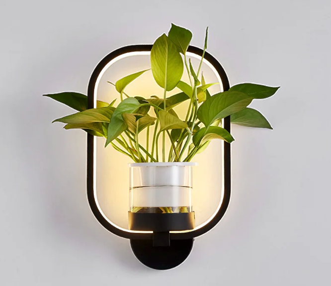Aplique Luz Led Con Macetero Negro FactoryHome