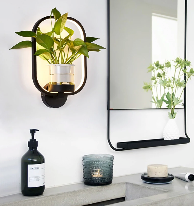 Aplique Luz Led Con Macetero Negro FactoryHome
