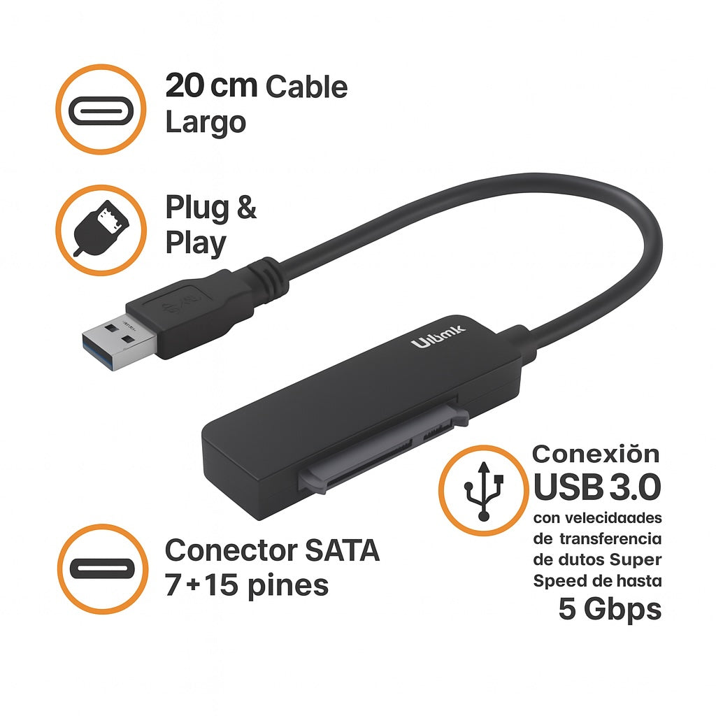 Adaptador USB 3.0 a SATA 2.5” para Disco Duro UL-ADHD25