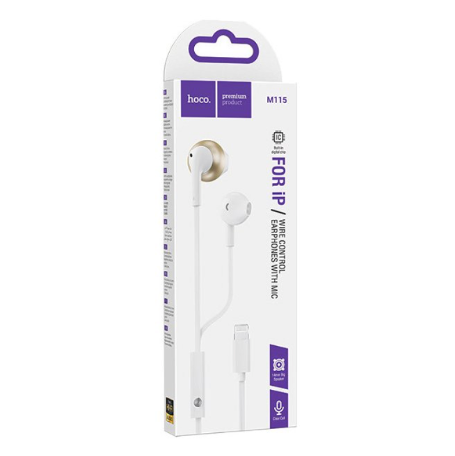 Audífono Hoco M115 Lightning Blanco con Micrófono