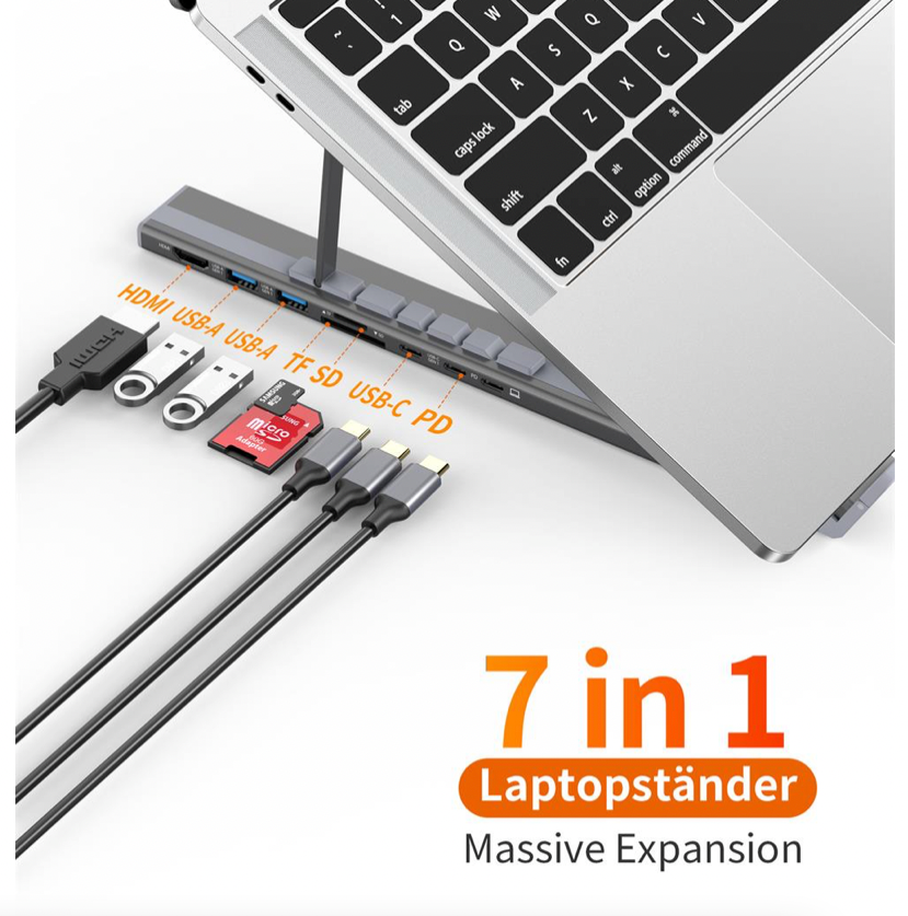 Base Apoyo aluminio Dock 7 en 1 Para Notebook Macbook Goforit