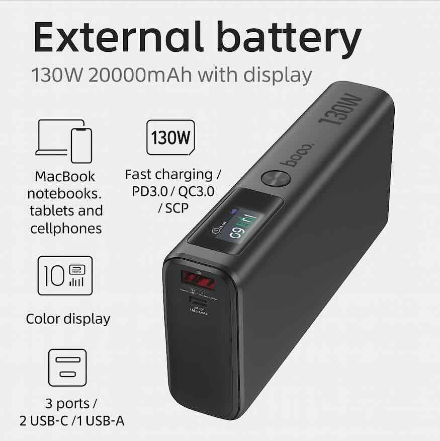 Batería Externa 130W USB-C Hoco Q17B Notebook MacBook
