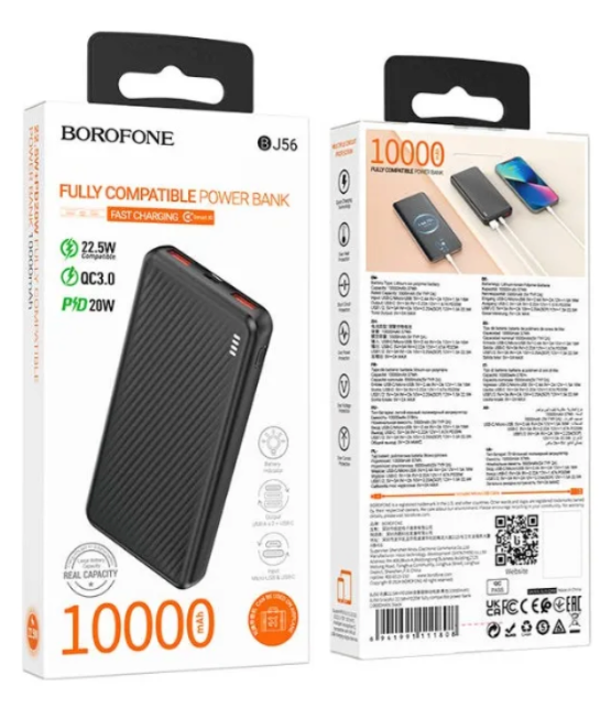 Batería Externa Borofone BJ56 10 000 mAh 22,5 W Negra