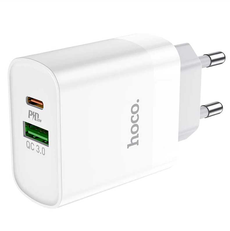 Cargador Carga Rapida Dual PD 20W Android iPhone Hoco C80A