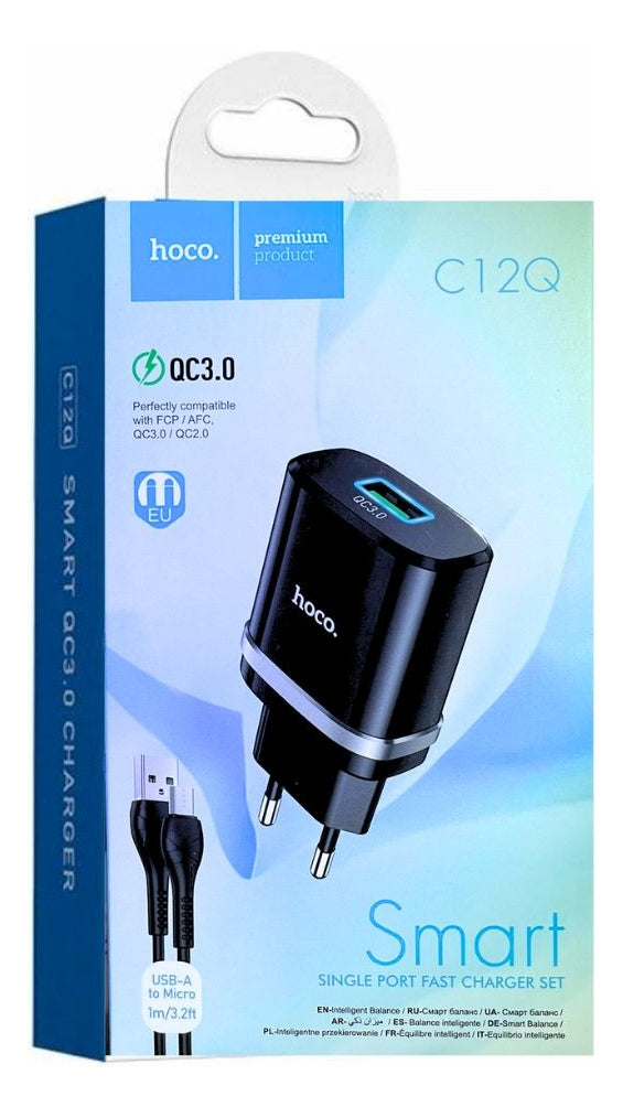 Cargador Pared con Cable Miro USB Carga Rapida 18W Hoco C12Q