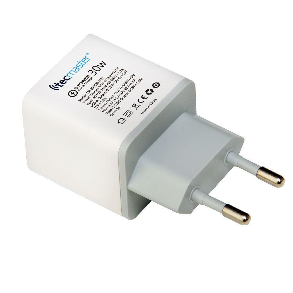 Cargador iPhone Android USB y USB-C 30W QC PD3.0 Tecmaster