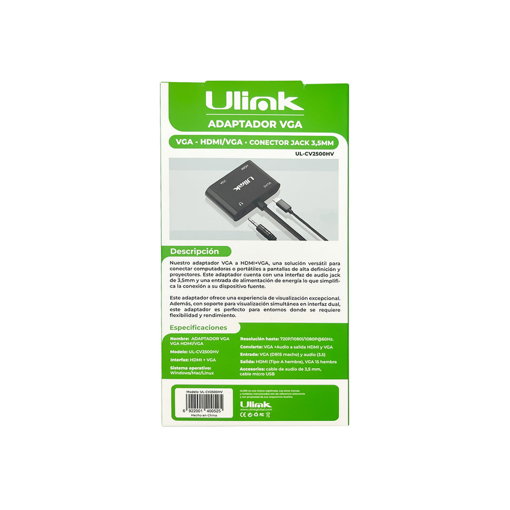 Conversor VGA a HDMI/VGA Con Audio UL-CV2500HV