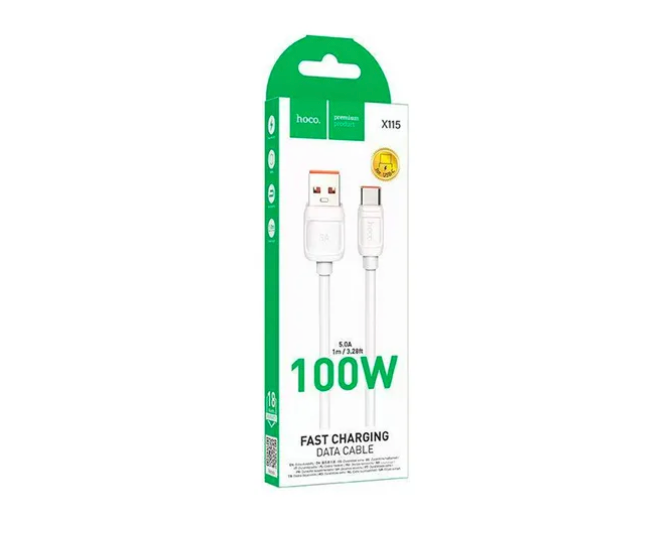 Cable Hoco X115 Tipo-C USB-C 100W Carga Rápida Blanco