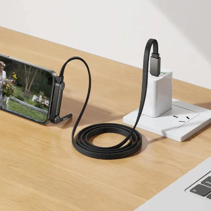 Cable USB-C Hoco U150 60W con Soporte Celular Negro