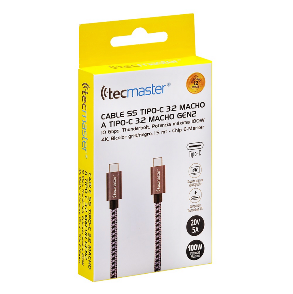 Cable USB-C a USB-C 100W 10GPS-100W-4K Enmallado Tecmaster