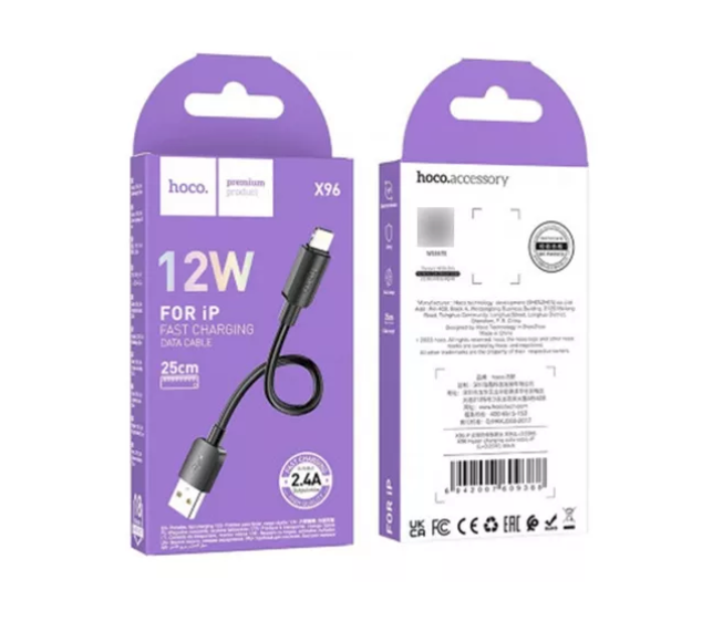 Cable USB a Lightning Mini 25cm Hoco X96 Negro