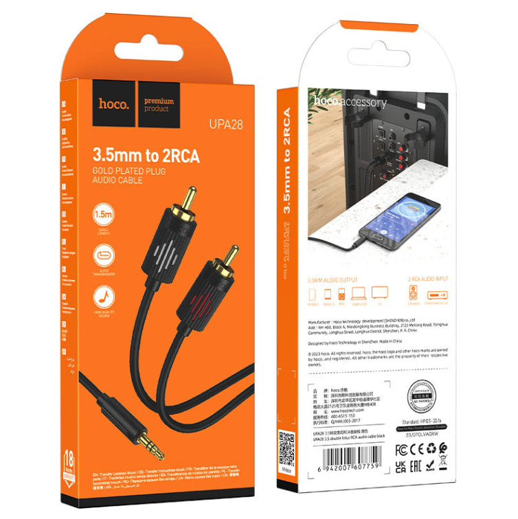 Cable de Audio HOCO UPA28 AUX RCA Estéreo Negro