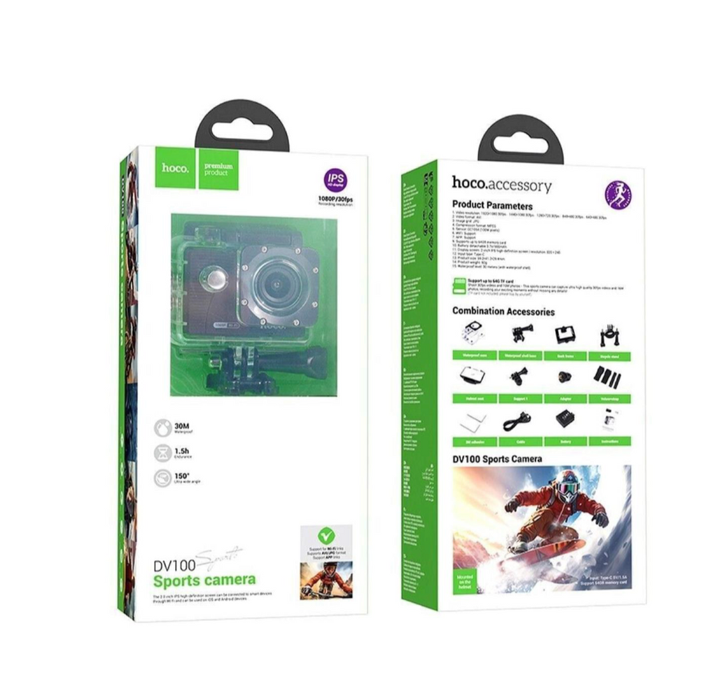 Camara Deportiva Full HD Carcas y Accesorios HOCO DV100 Negra