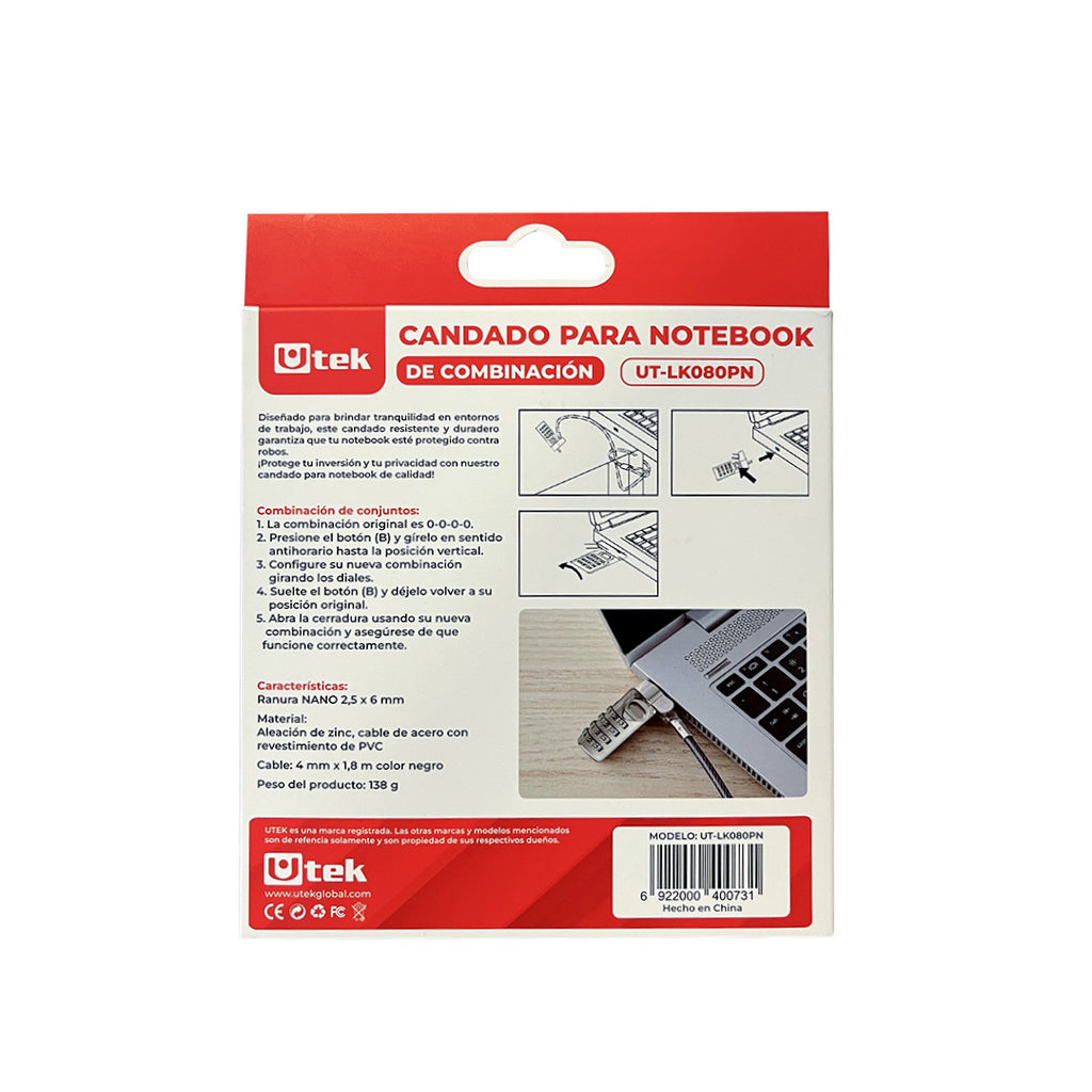Candado Notebook Slot Nano 1.8m UT-LK080PN
