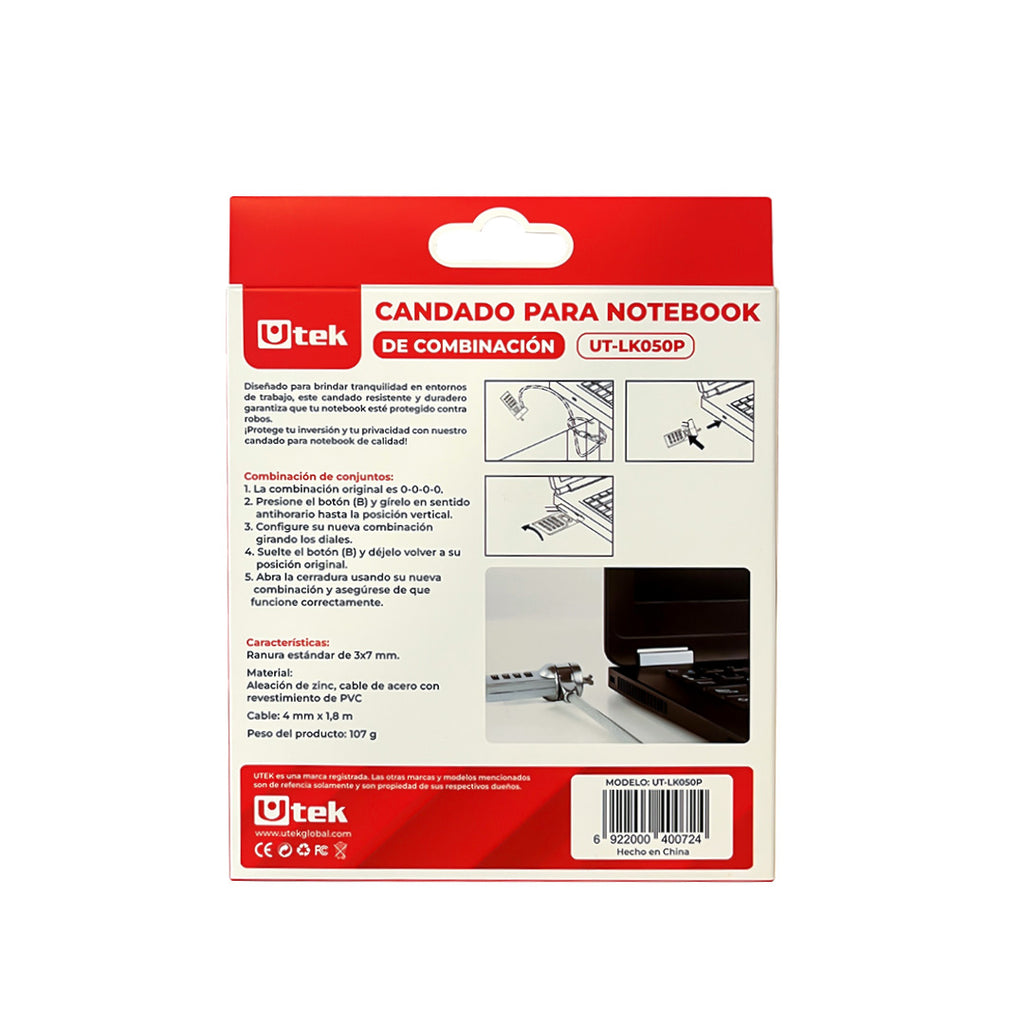 Candado Notebook Slot Universal 1.8m UT-LK050P