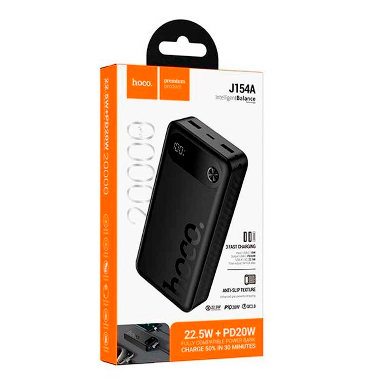 Powerbank Hoco J154A 20000mAh 22.5W Carga Portátil Negro