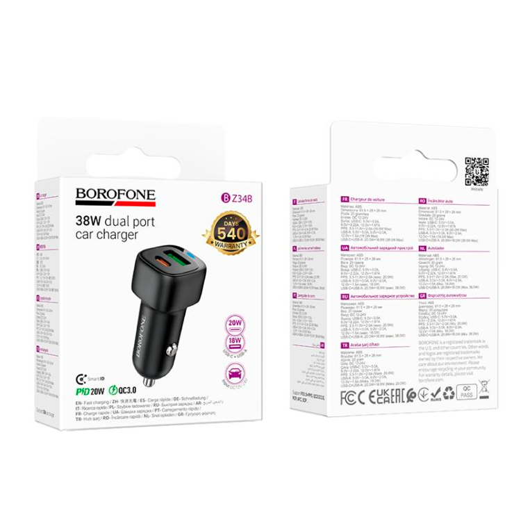 Cargador Auto Borofone BZ34B 38W USB-C + USB