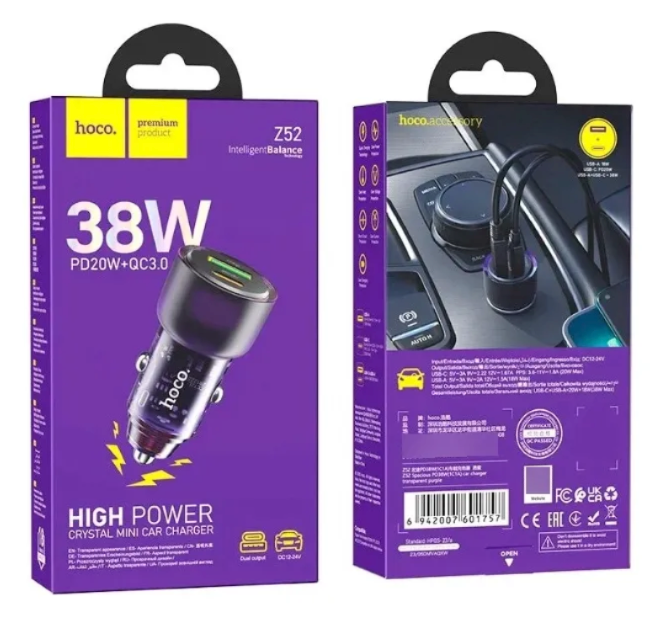 Cargador Auto Hoco Z52 2 Puertos USB Rápido Negro