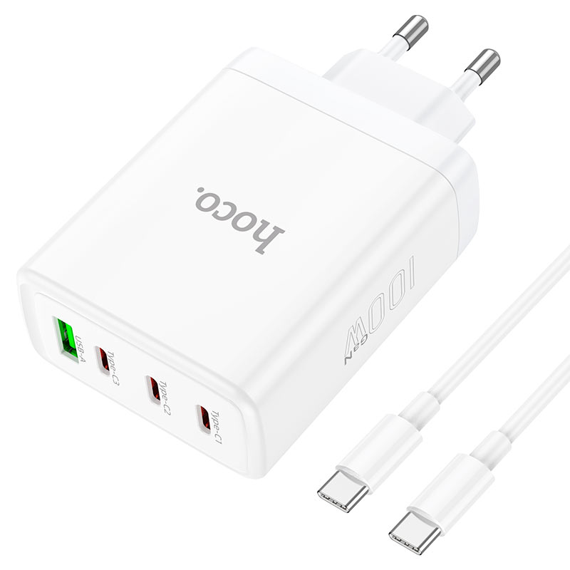 Cargador USB-C 100w Carga Rapida Notebooks Blanco Hoco N31