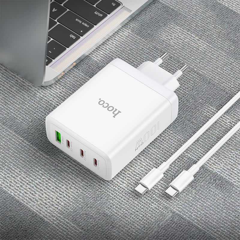 Cargador USB-C 100w Carga Rapida Notebooks Blanco Hoco N31