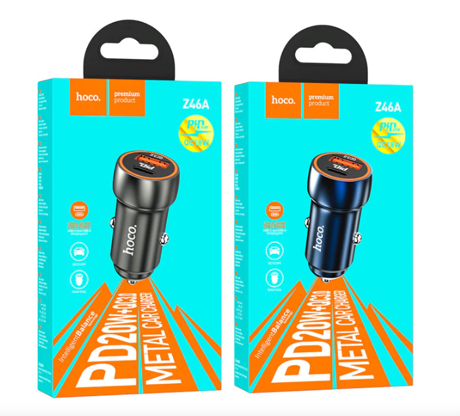 Cargador de Auto Usb y USB-C PD20W+ QC3.0 Hoco Z46A