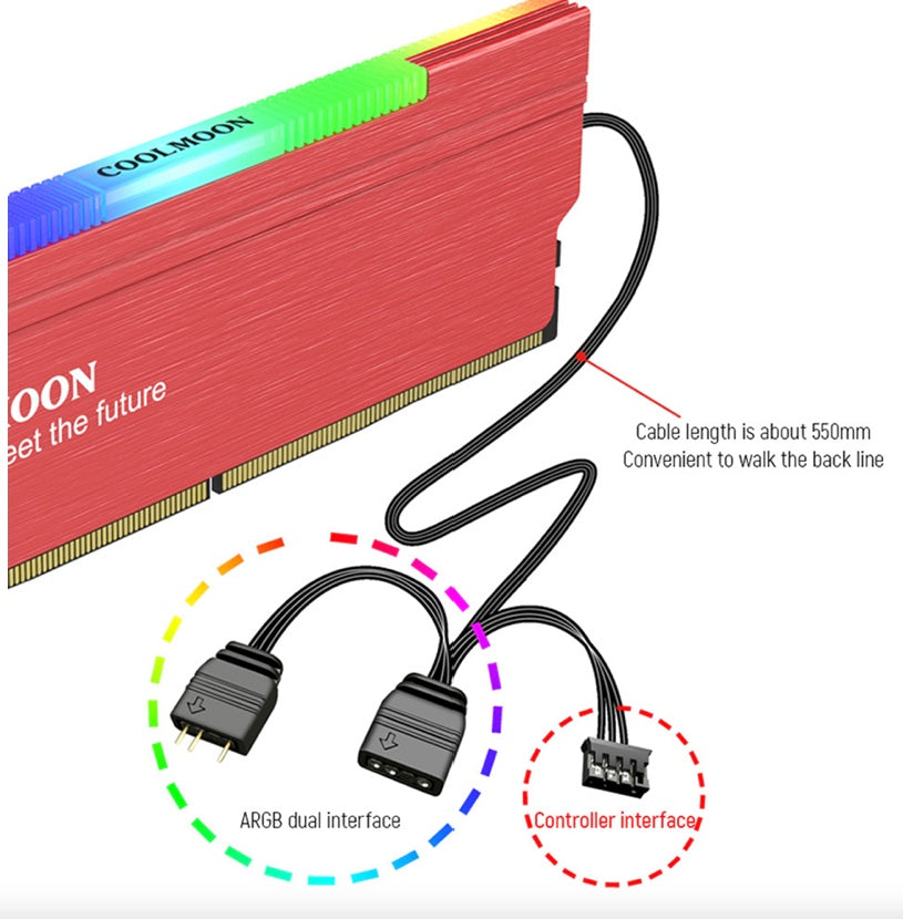 Disipador Memorias Ram LED ARGB 5V 3 Pines Gamer CoolMoon