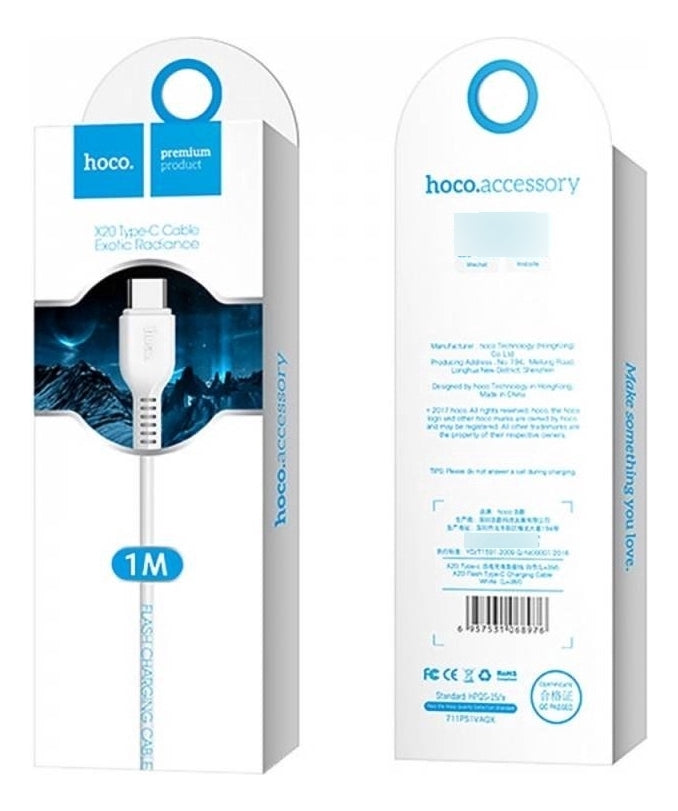 Cable Carga USB Tipo C HOCO X20 1MT Blanco