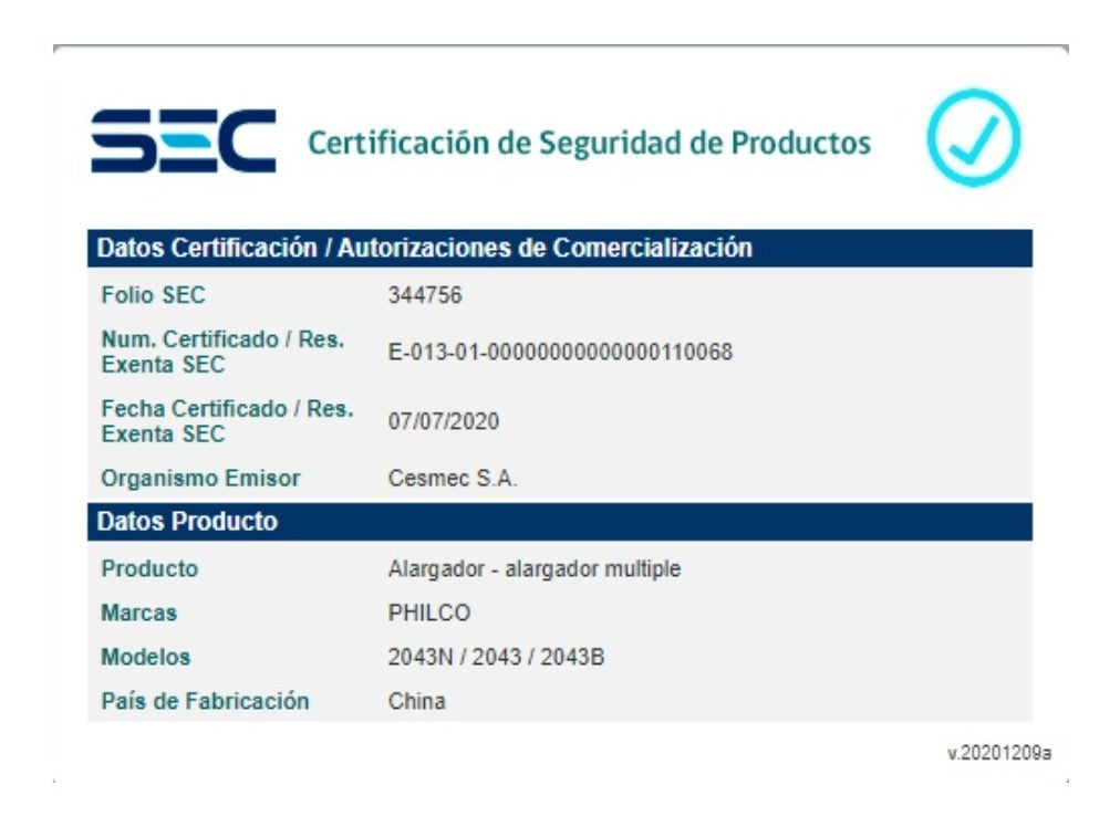 Extension Escritorio 220V + 3USB Philco 2043B