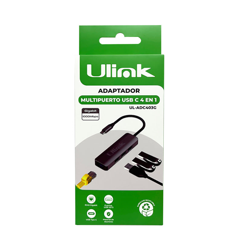 Hub USB 3.0 4 en 1 Ulink LAN + 3 USB UL-ADC403G