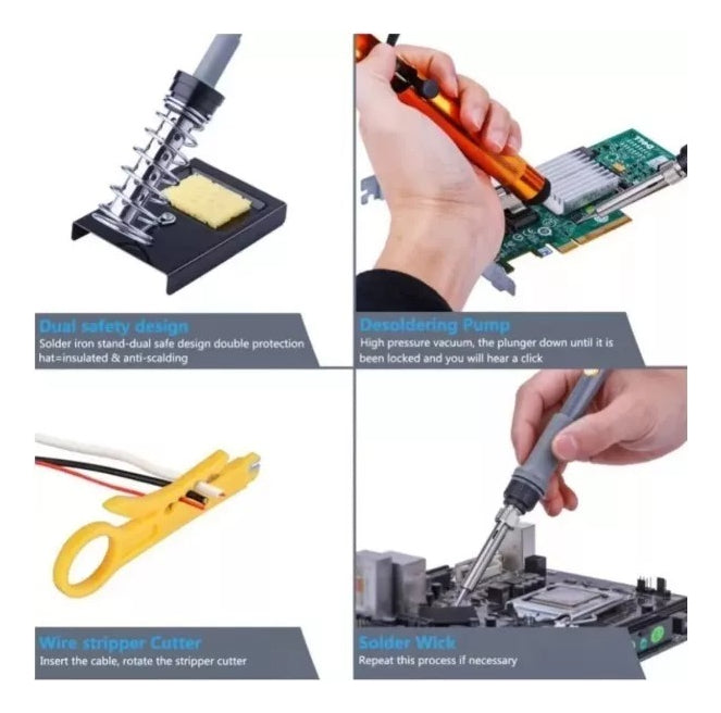 Kit Herramientas Electrónicas  Cautin Soldar Tester Pinzas