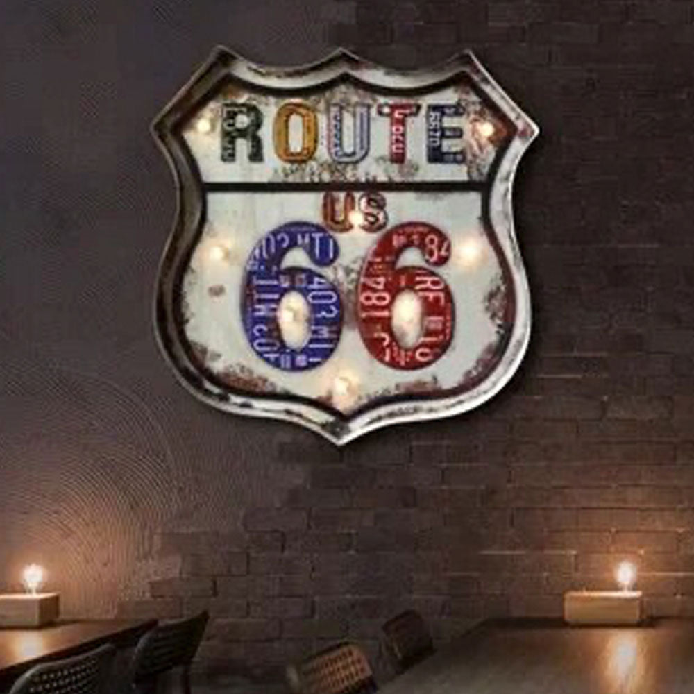 Letrero Retro Con Luz LED Ruta 66 FactoryHome