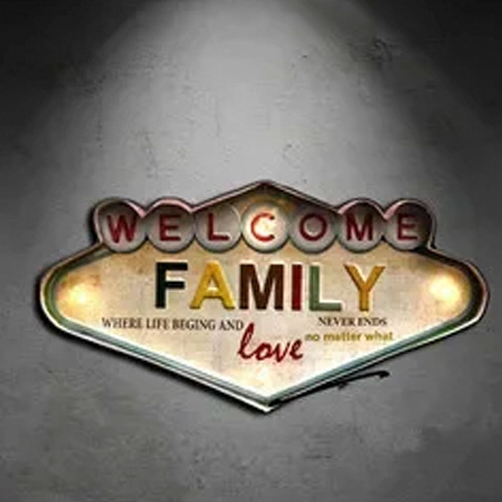Letrero Retro Con Luz LED Welcome Family FactoryHome