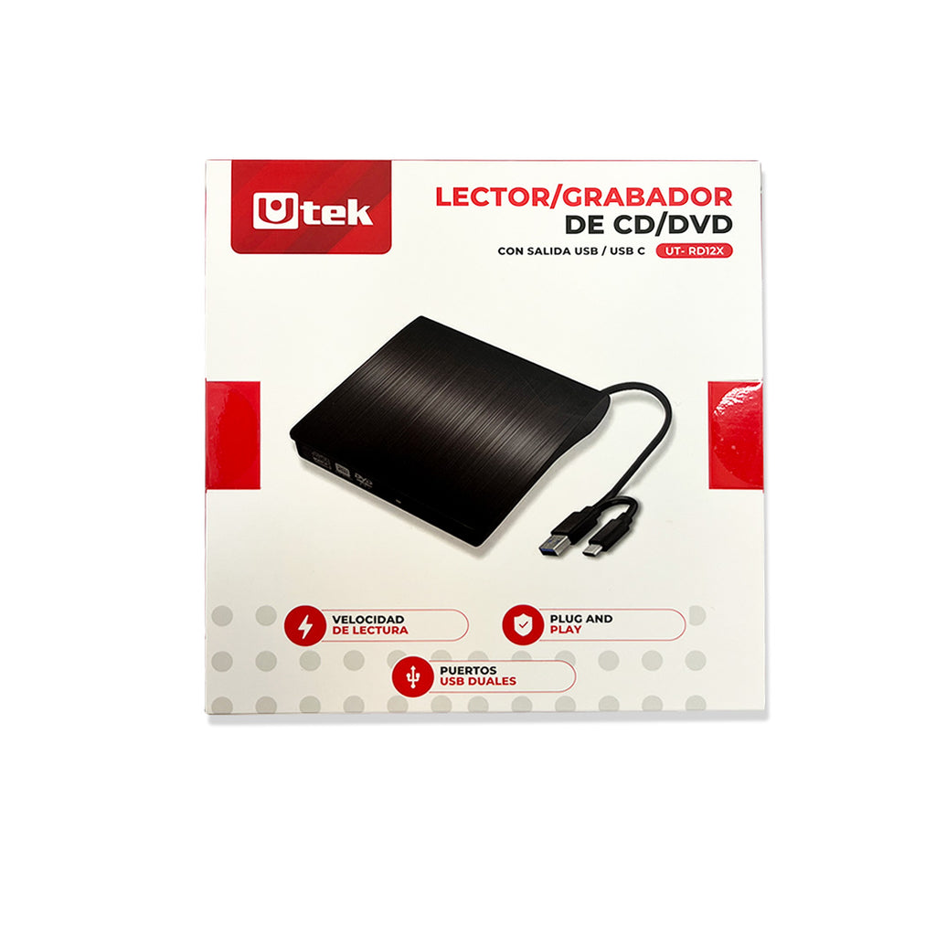 Lector Grabador CD DVD USB Externo Utek UT-RD12X