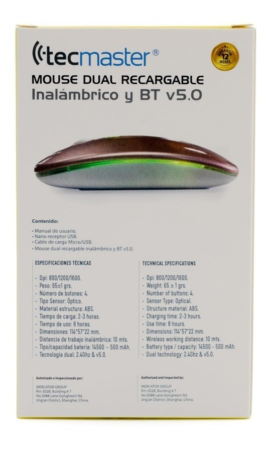 Mouse Dual Inalambrico y Bluetooth Tecmaster Rose