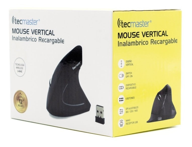 Mouse Ergonometrico Vertical Inalambrico Recargable Tecmaster
