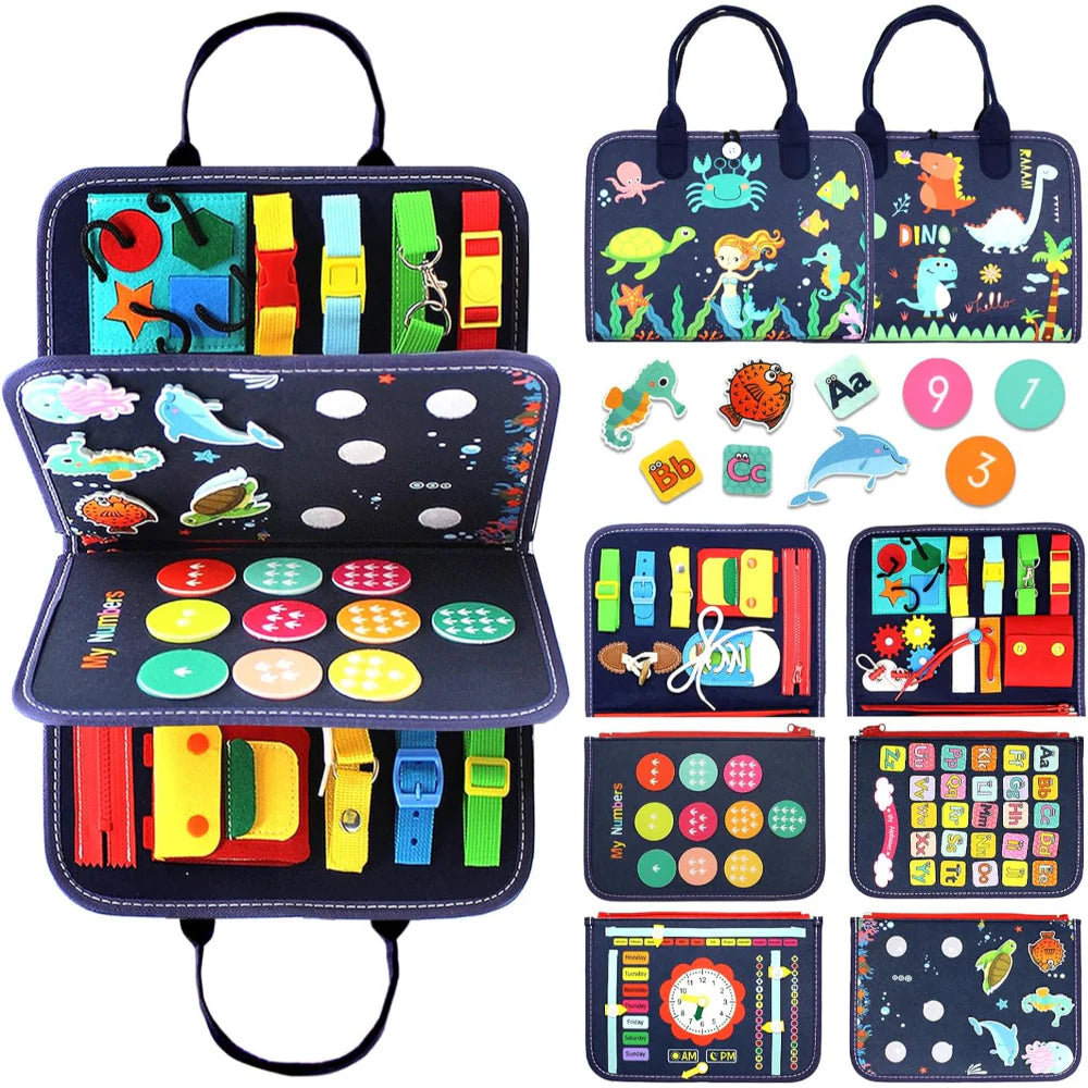 Maletin Tablero de Actividades Preescolar Juguete Montessori Azul