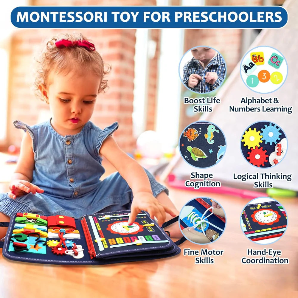 Maletin Tablero de Actividades Preescolar Juguete Montessori Azul