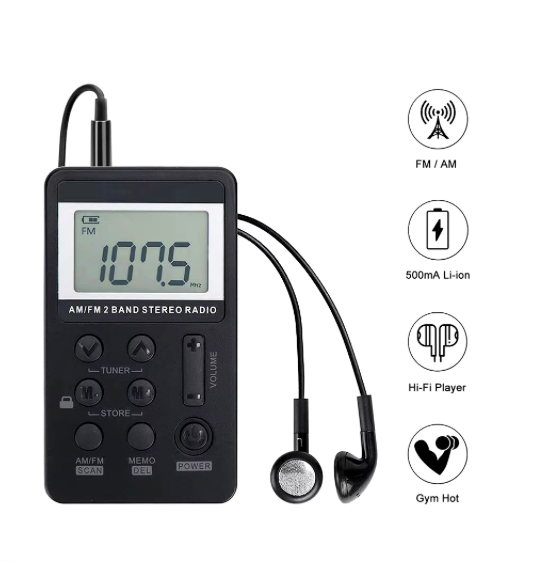 Radio portatil AM FM Digital con Audifonos recagable bolsillo Goforit