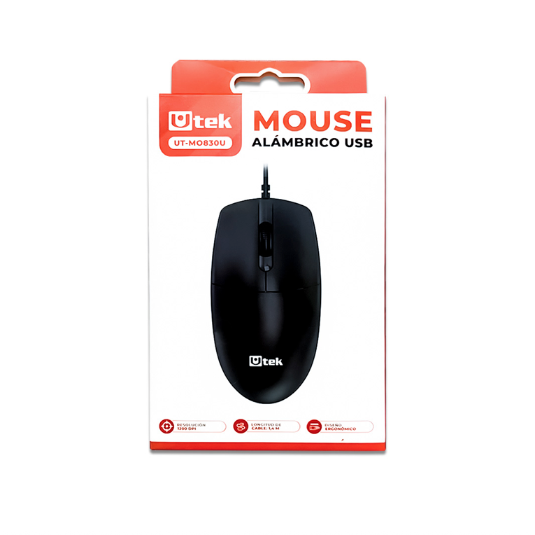 Mouse Alámbrico USB Preciso y Ergonómico Utek UT-MO830U