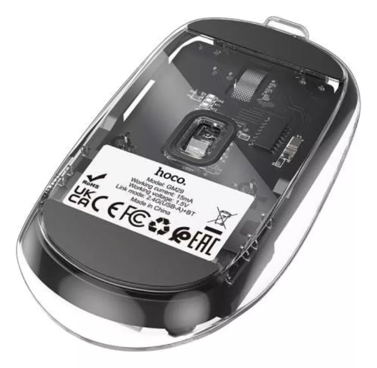 Mouse Inalámbrico y Bluetooth Hoco GM29 Cristal Negro