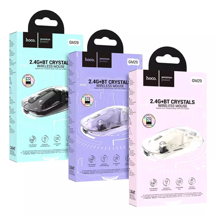 Mouse Inalámbrico y Bluetooth Hoco GM29 Cristal Negro