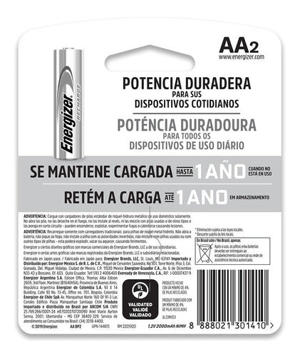 Pilas Recargables AA NiMh 2000mAh 2un Energizer