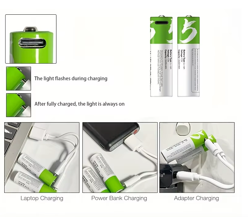 Pack 2 Pilas AA Litio 2600mah Recargables Puerto Usb C