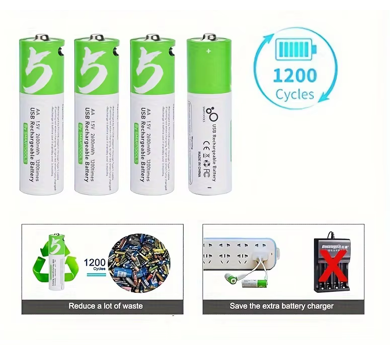 Pack 2 Pilas AA Litio 2600mah Recargables Puerto Usb C