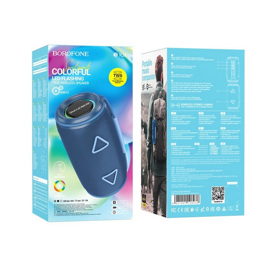 Parlante Bluetooth 2X8W Colorful TWS Bofone BR38 Azul