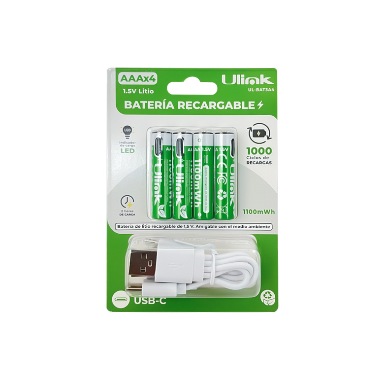 Pilas AAA Recargables USB-C 1100mWh UL-BAT3A4 Ulink