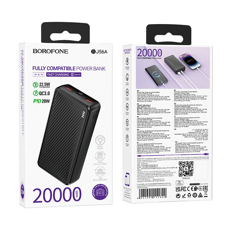 Bateria Ext. Powerbank 20000mah Carga Rapida 22.5W BJ56A Negra