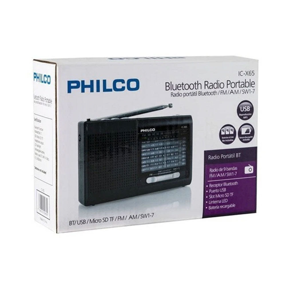 Radio Portátil Philco Bluetooth USB Multibanda Linterna Recargable ICX65