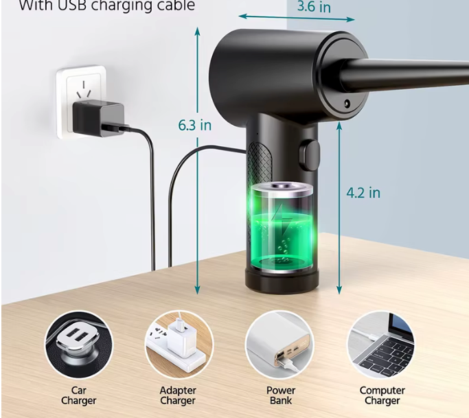 Soplador Portatil inalambrico recargable 3 velocidades 4000mah